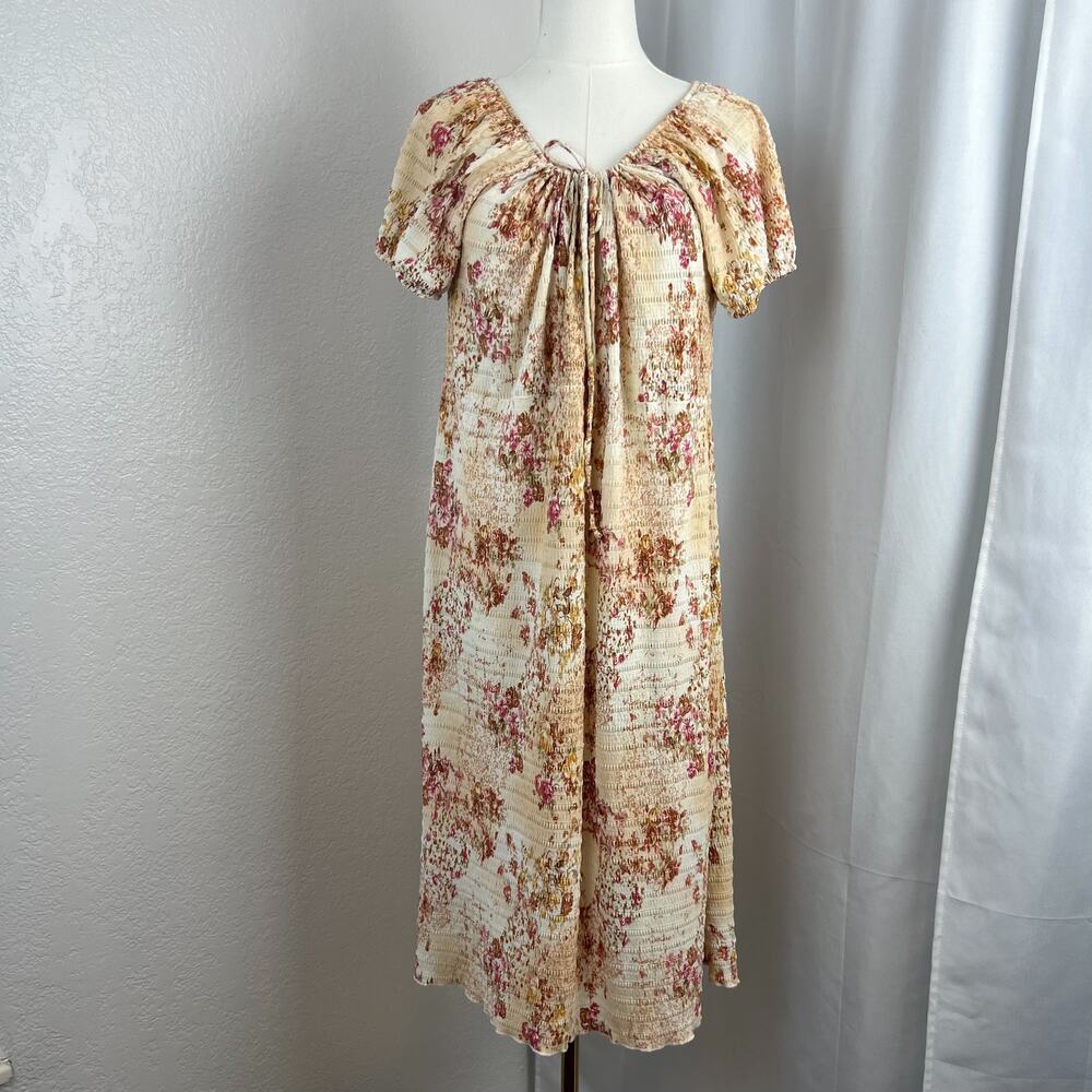 VTG‎ Cottagecore Midi Dress Womens 16W Floral Sheer Stretch Boho Romantic Y2K
